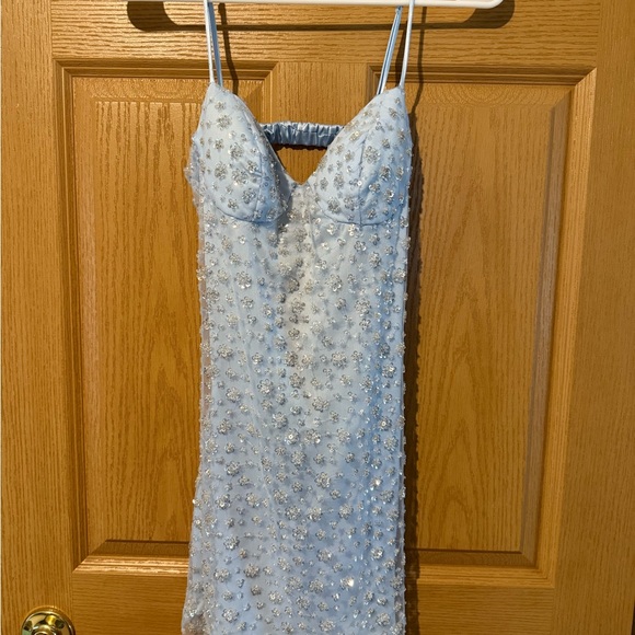 B Darlin Light Blue Sequin Mini Dress - Picture 1 of 8